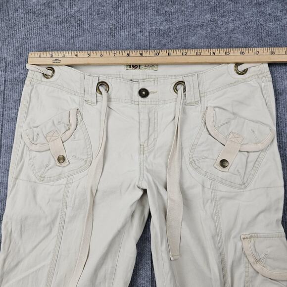 Vintage LEI Cargo Pants Womens 11 Khaki Utility Low Rise Y2K Grommet Straight - Picture 5 of 8